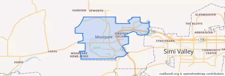 Mapa de ubicacion de Moorpark.