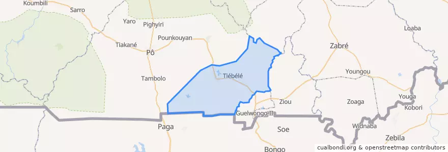 Mapa de ubicacion de Tiébélé.