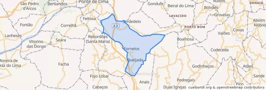 Mapa de ubicacion de Fornelos e Queijada.