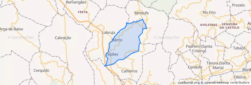 Mapa de ubicacion de Bárrio e Cepões.