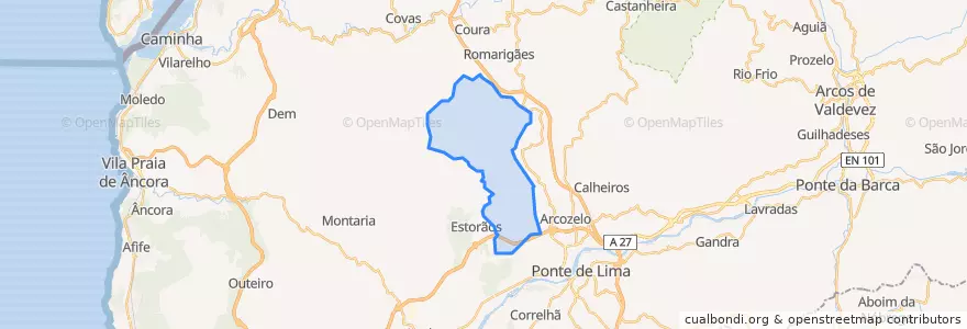 Mapa de ubicacion de Cabração e Moreira do Lima.