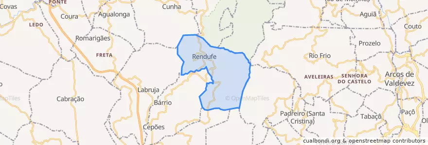 Mapa de ubicacion de Labrujó, Rendufe e Vilar do Monte.