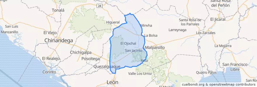 Mapa de ubicacion de Telica (Municipio).