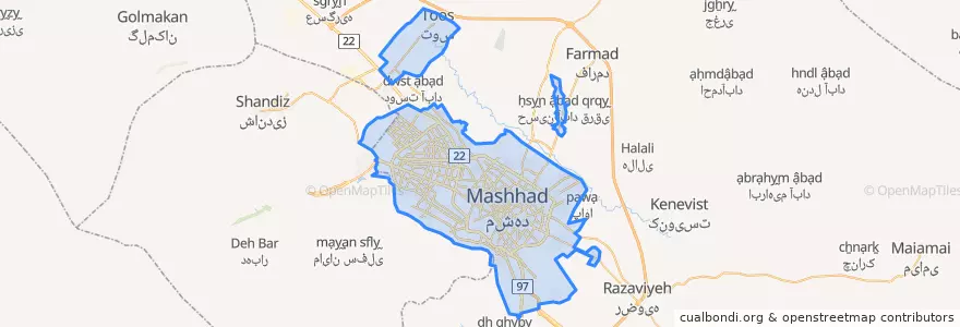 Mapa de ubicacion de Mashhad.