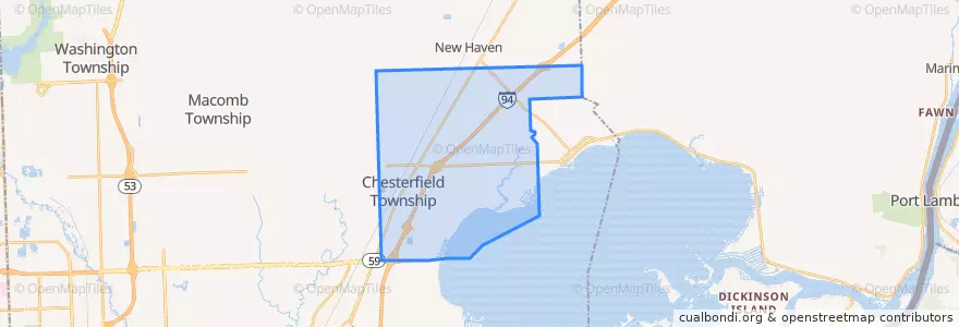 Mapa de ubicacion de Chesterfield Township.