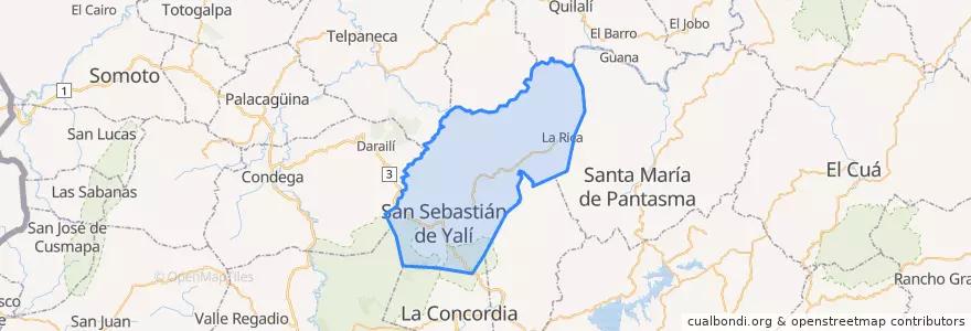 Mapa de ubicacion de San Sebastián de Yalí (Municipio).