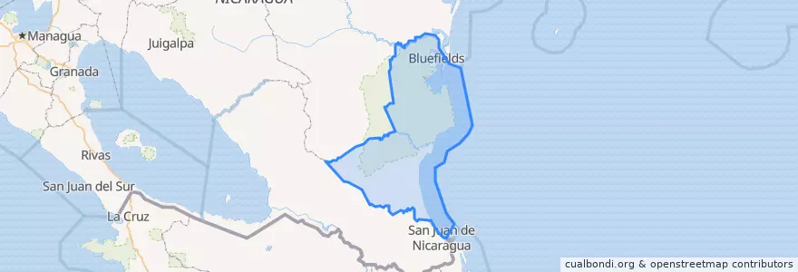Mapa de ubicacion de Bluefields (Municipio).