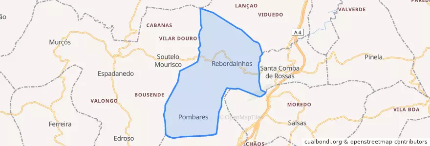 Mapa de ubicacion de Rebordainhos e Pombares.