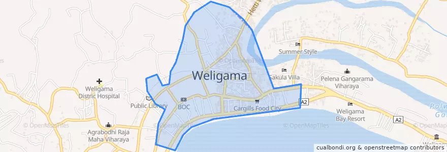 Mapa de ubicacion de Weligama.