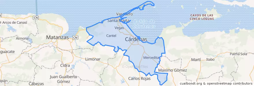 Mapa de ubicacion de Cárdenas.