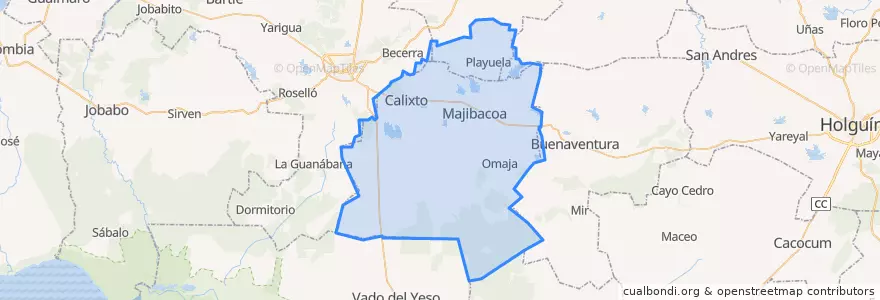 Mapa de ubicacion de Majibacoa.