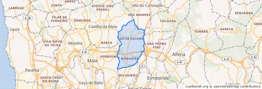Mapa de ubicacion de Nogueira e Silva Escura.