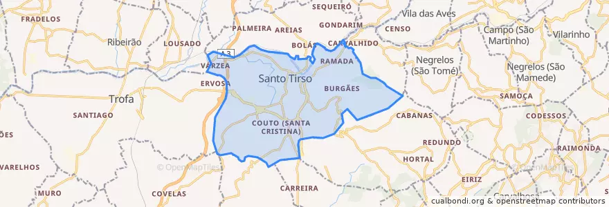 Mapa de ubicacion de Santo Tirso, Couto (Santa Cristina e São Miguel) e Burgães.
