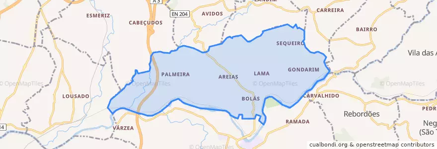 Mapa de ubicacion de Areias, Sequeiró, Lama e Palmeira.