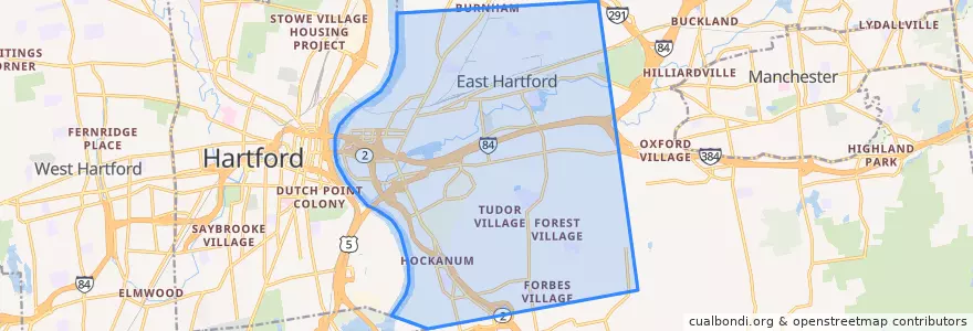 Mapa de ubicacion de East Hartford.