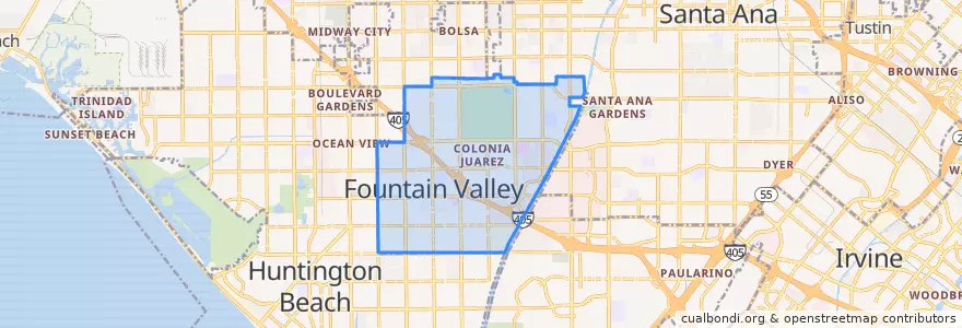 Mapa de ubicacion de Fountain Valley.