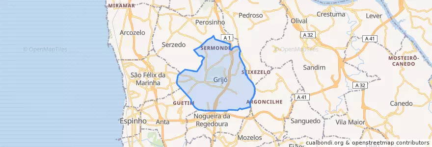 Mapa de ubicacion de Grijó e Sermonde.
