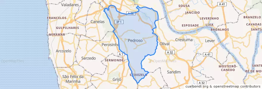 Mapa de ubicacion de Pedroso e Seixezelo.