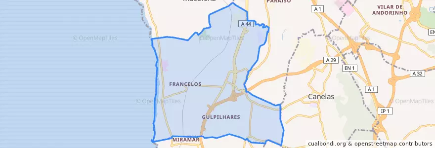 Mapa de ubicacion de Gulpilhares e Valadares.