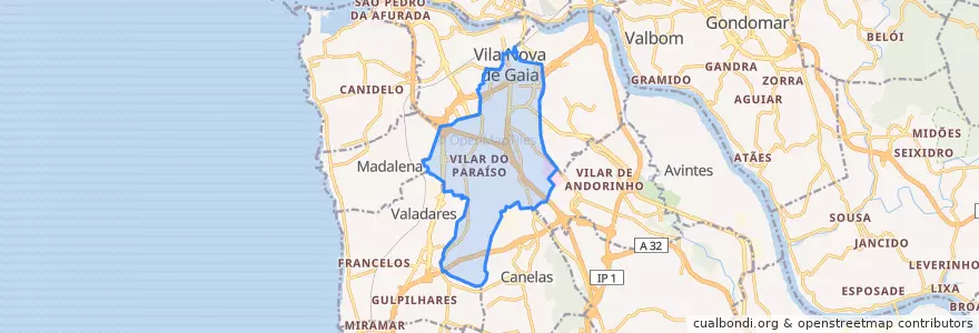 Mapa de ubicacion de Mafamude e Vilar do Paraíso.