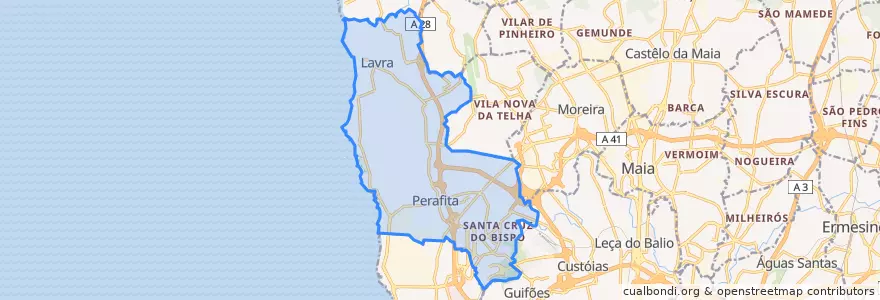 Mapa de ubicacion de Perafita, Lavra e Santa Cruz do Bispo.