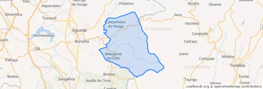 Mapa de ubicacion de Belazaima do Chão, Castanheira do Vouga e Agadão.