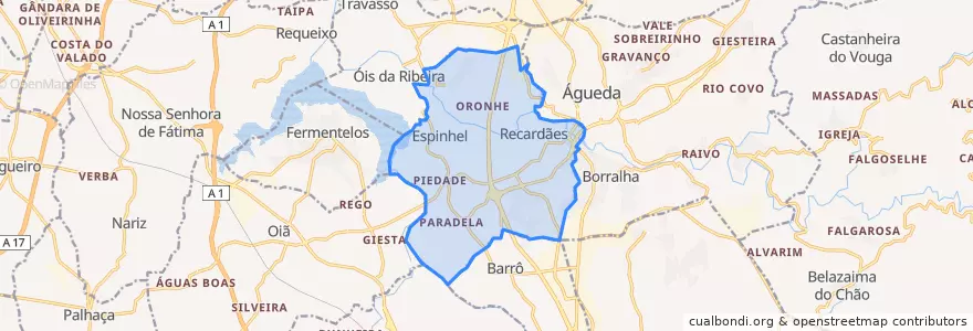 Mapa de ubicacion de Recardães e Espinhel.