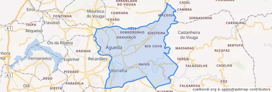 Mapa de ubicacion de Águeda e Borralha.