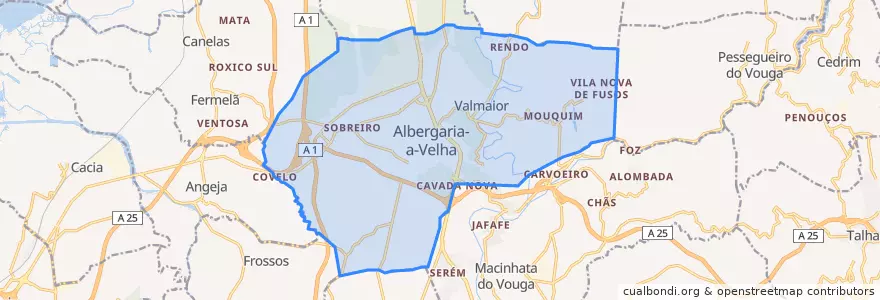 Mapa de ubicacion de Albergaria-a-Velha e Valmaior.