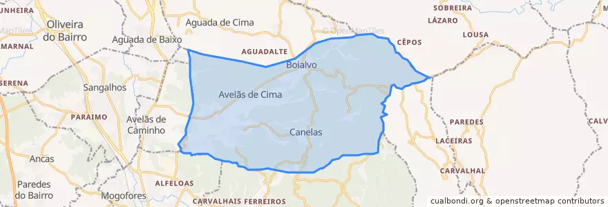 Mapa de ubicacion de Avelãs de Cima.