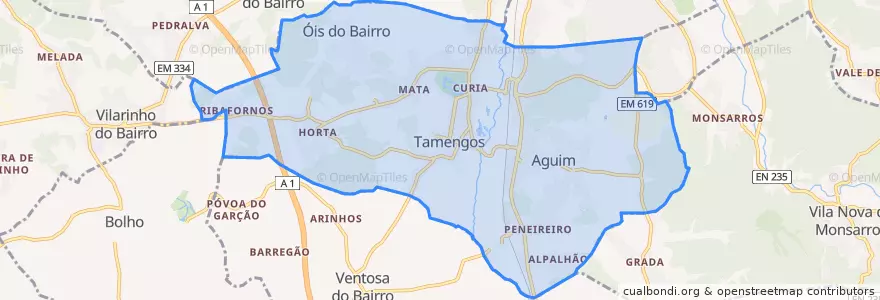 Mapa de ubicacion de Tamengos, Aguim e Óis do Bairro.