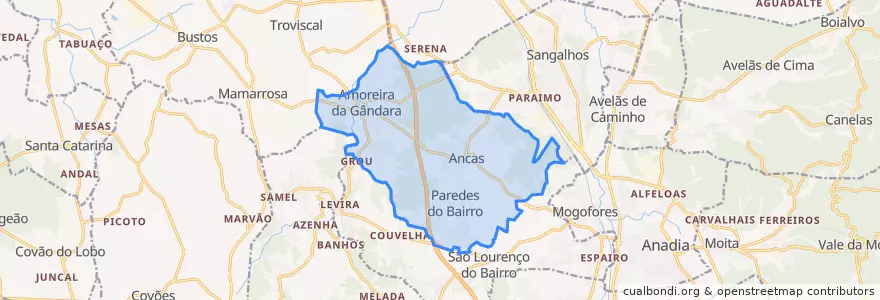 Mapa de ubicacion de Amoreira da Gândara, Paredes do Bairro e Ancas.