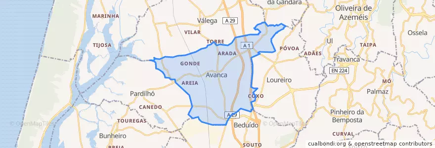 Mapa de ubicacion de Avanca.