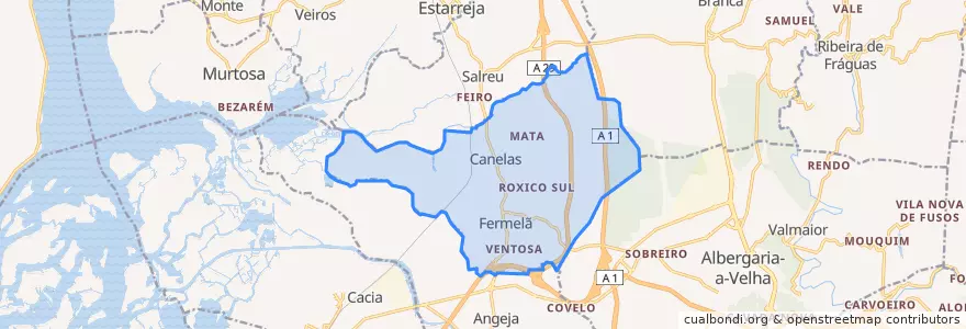 Mapa de ubicacion de Canelas e Fermelã.
