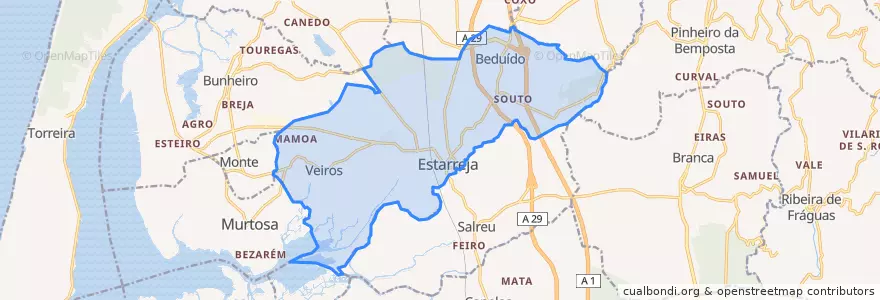 Mapa de ubicacion de Beduído e Veiros.