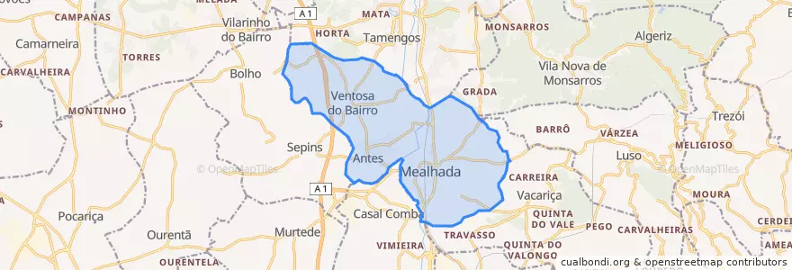 Mapa de ubicacion de Mealhada, Ventosa do Bairro e Antes.