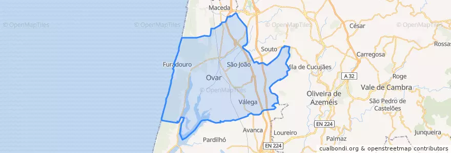 Mapa de ubicacion de Ovar, São João, Arada e São Vicente de Pereira Jusã.
