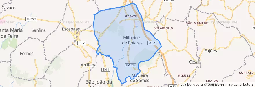 Mapa de ubicacion de Milheirós de Poiares.