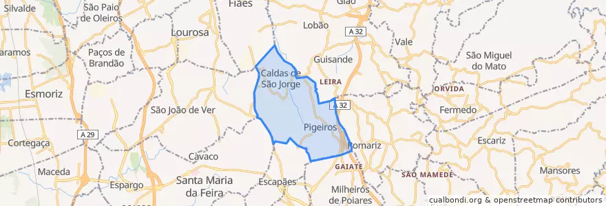 Mapa de ubicacion de Caldas de São Jorge e Pigeiros.