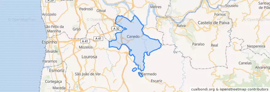 Mapa de ubicacion de Canedo, Vale e Vila Maior.
