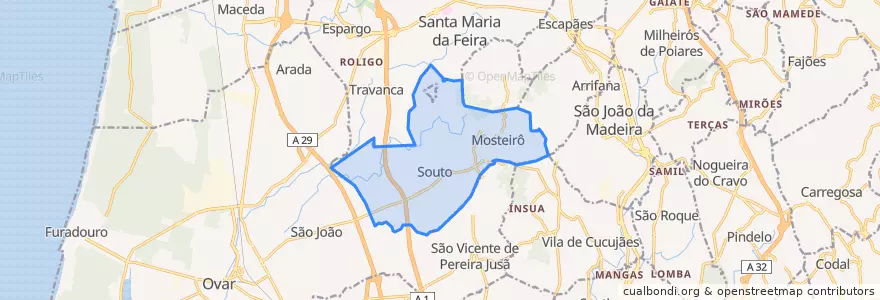 Mapa de ubicacion de São Miguel do Souto e Mosteirô.
