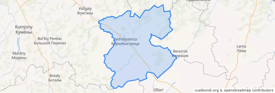 Mapa de ubicacion de Верхобыстрицкое сельское поселение.
