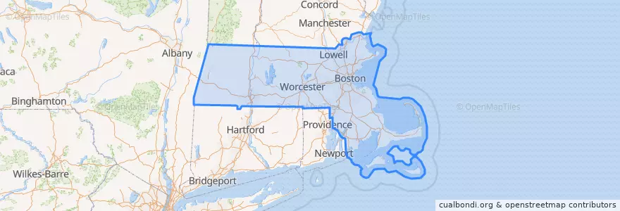 Mapa de ubicacion de Massachusetts.