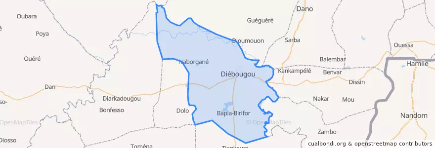 Mapa de ubicacion de Diébougou.