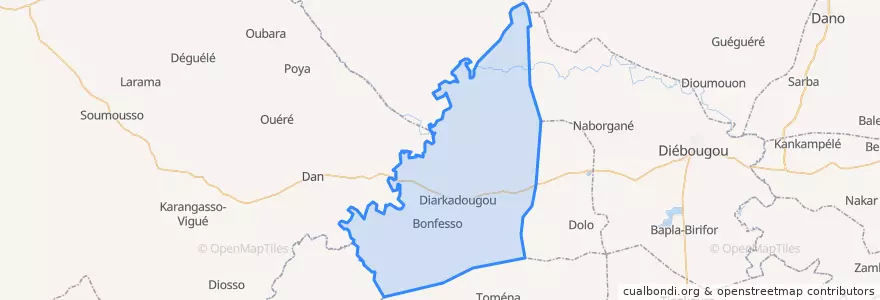 Mapa de ubicacion de Bondigui.