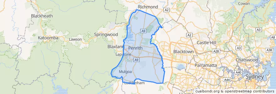 Mapa de ubicacion de Penrith City Council.