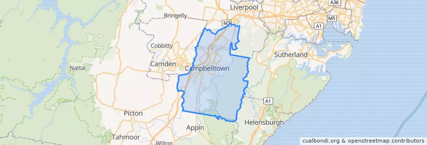 Mapa de ubicacion de Campbelltown City Council.