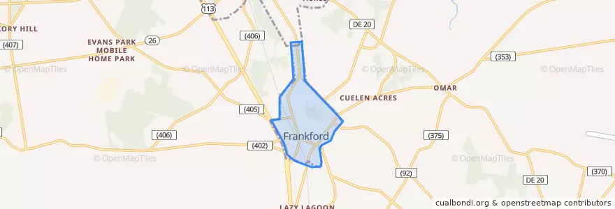Mapa de ubicacion de Frankford.