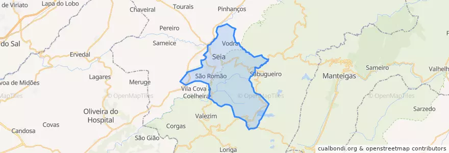 Mapa de ubicacion de U. F. Seia, São Romão e Lapa dos Dinheiros.