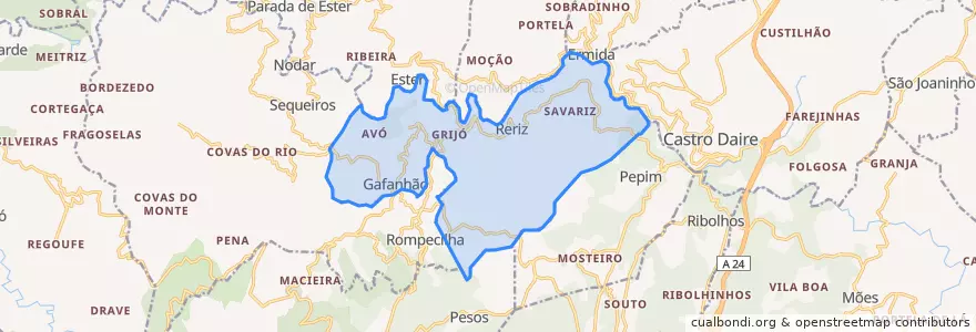 Mapa de ubicacion de Reriz e Gafanhão.